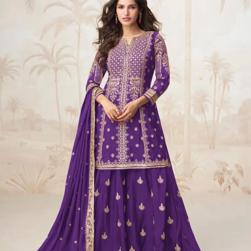 Women's Designer Party Wear Suit Indian Suit Diwali Set Wedding Dress purple  Color Plazo for Special Events