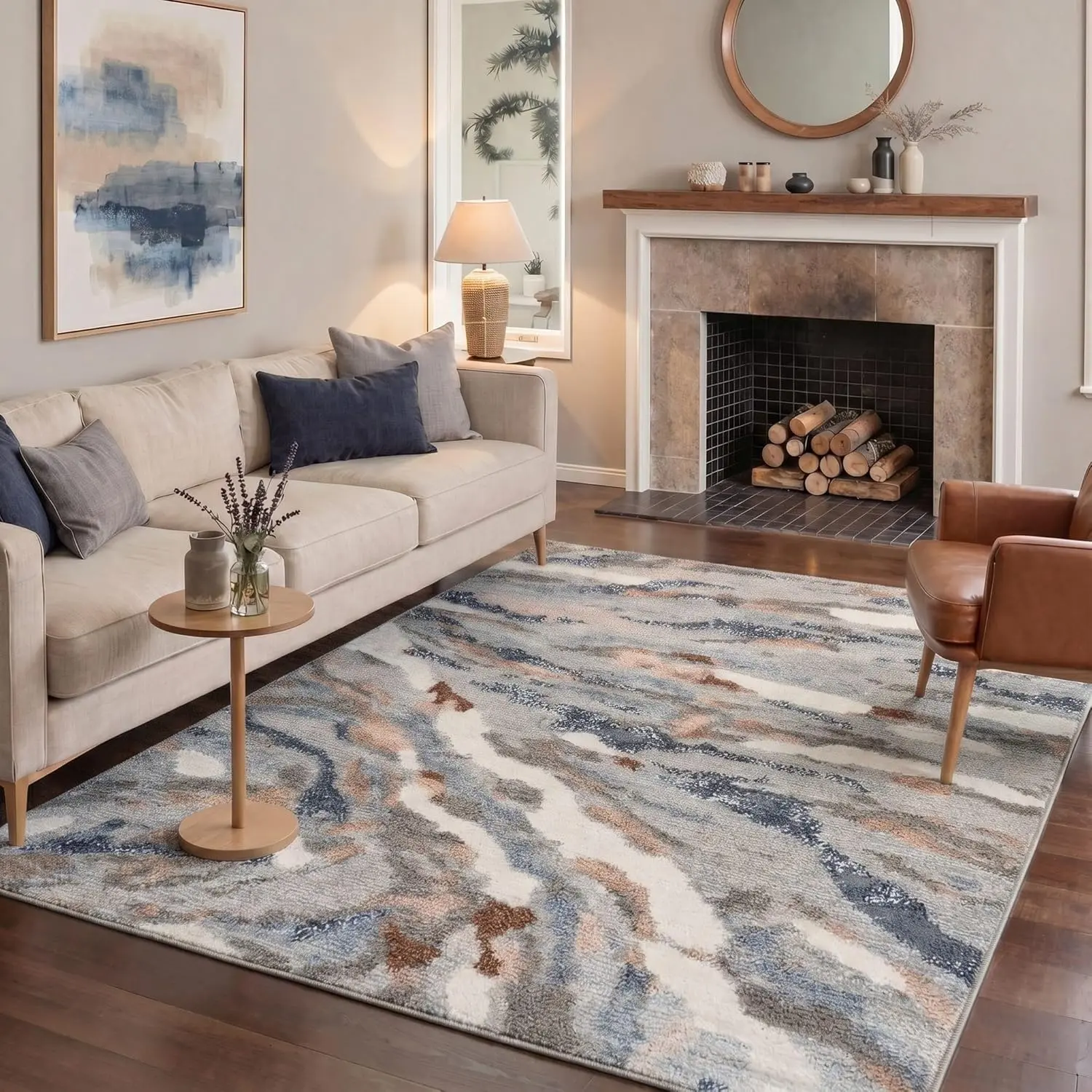 【Deals For You Days】GENIMO Area Rug - Modern Abstract Machine Washable Low Pile Carpet with Non-Slip Backing, Soft Warm Greige Home Decor for Living Room, Bedroom, Area Rug Cleaning & Room Decor Essentials