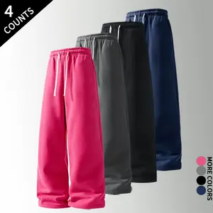 “4-Pack/4 Counts” Trendy Outdoor Wide-Leg Sweatpants with Adjustable Drawstring, Vibrant Colors