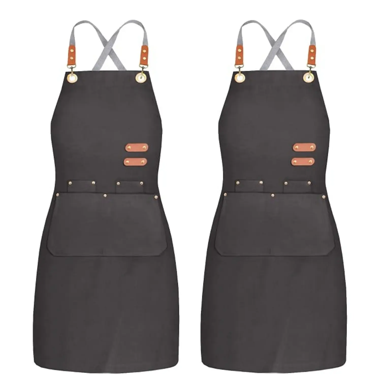 2Pcs Chef Apron Bib Tool Apron For Man Woman Cross Back Straps With 4 Pockets For Kitchen Cooking Gardening Baking Working - Home Improvement.