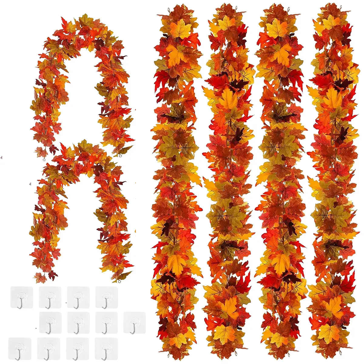 6 Pack Fall Garland Maple Leaf 5.9Ft/Piece Hanging Vine Garland 35FT Artificial Autumn Foliage Garland Thanksgiving Decor for Home Wedding Fireplace Party Christmas