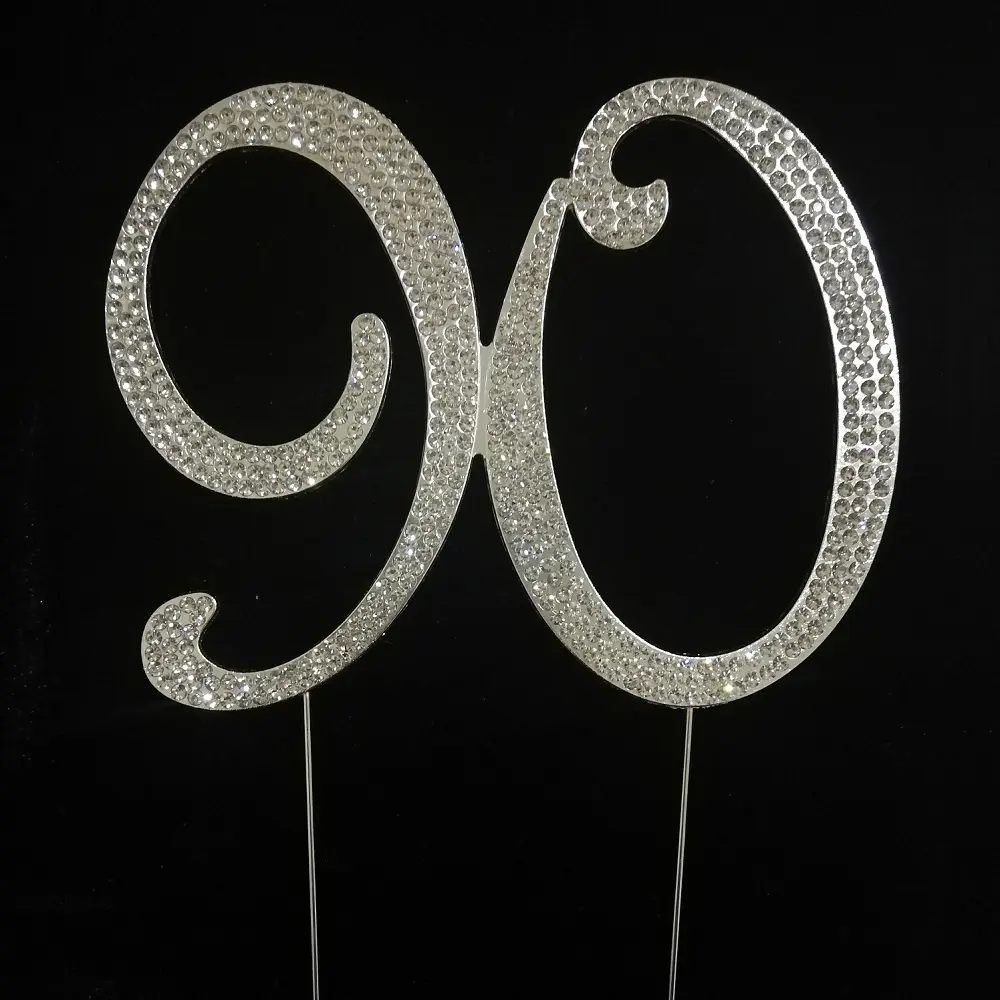 Tian Sweet 33015-90 90th Rhinestone Cake Topper - Silver