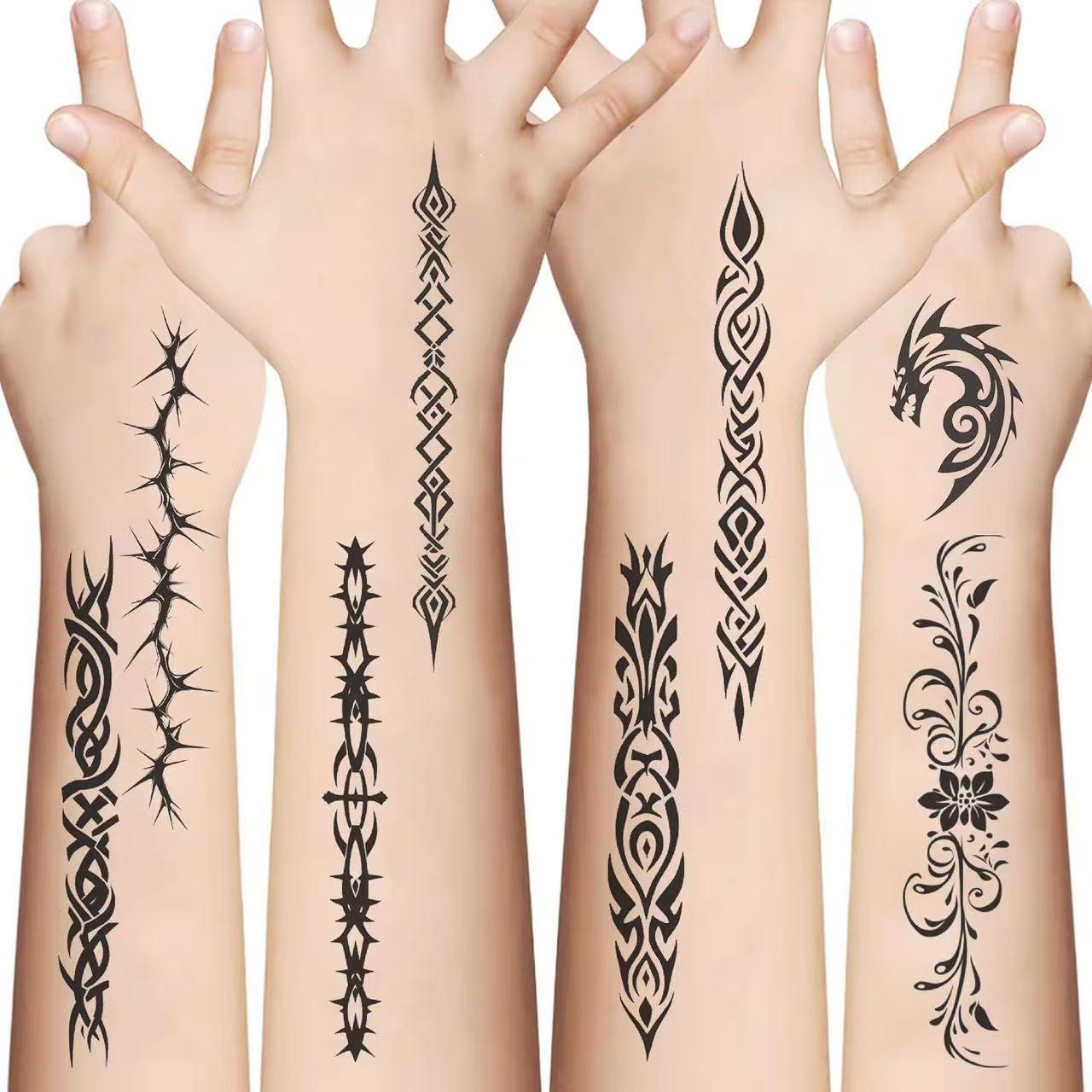 Cool, Dark-Themed Black-and-White Tribal Rune Symbol Totem Tattoo Stickers – Realistic Semi-Permanent Waterproof Tattoos