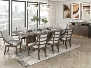 5933-96-7PC 7 pc Griffin brown finish wood dining table set fabric seating scoop style chairs