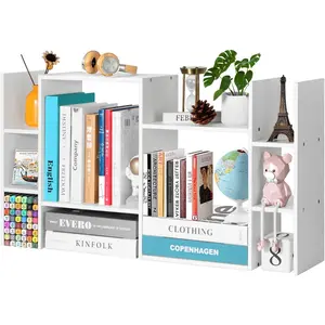 Desk shelf organizer, 3-tier desktop bookshelf for computer desk, small tabletop hutch storage rack, wooden office supplies organizer for dorms, home, and students (29 inches wide), white