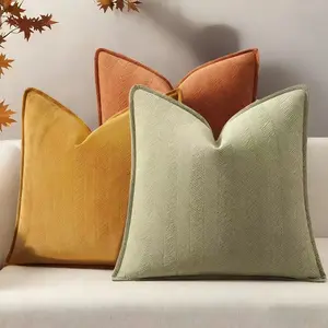 Autumn Winter New Chenille Style Zigzag Edge Herringbone Pattern Pillow Covers 18x18, Filled Vacuum Packaged, Bedroom Sofa Bed Use, Dormitory Nap Pillows