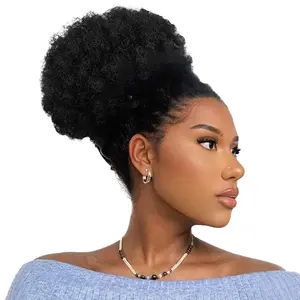 Women Afro Puff Tousled Drawstring Ponytail Kinky Curly Bun Hair high-temperature Synthetic fiber Short Extensions Hairpieces Updo Messy Bun Hairpiece for Black Women Girls