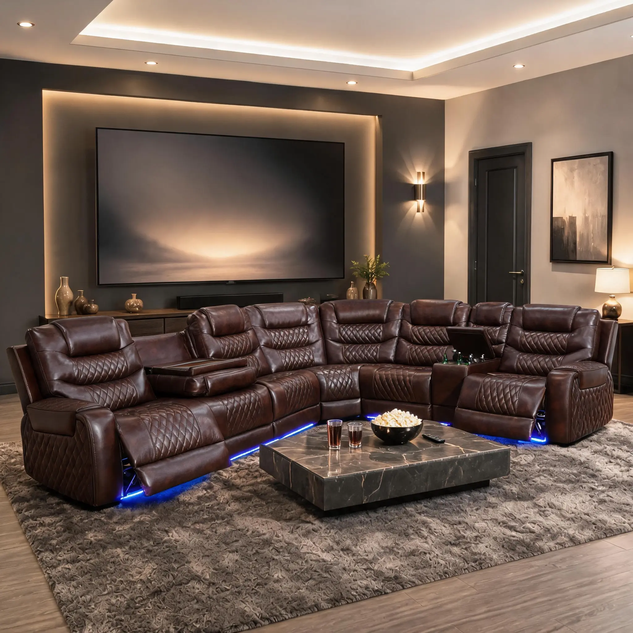 AINEHOME Dark Red Breathable Leather Modern LED Electric Recliner 3-Piece Living Room Sofa Set - Adjustable Backrest, Storage, Ambient LED Lighting, Power Reclining Indoor Furniture