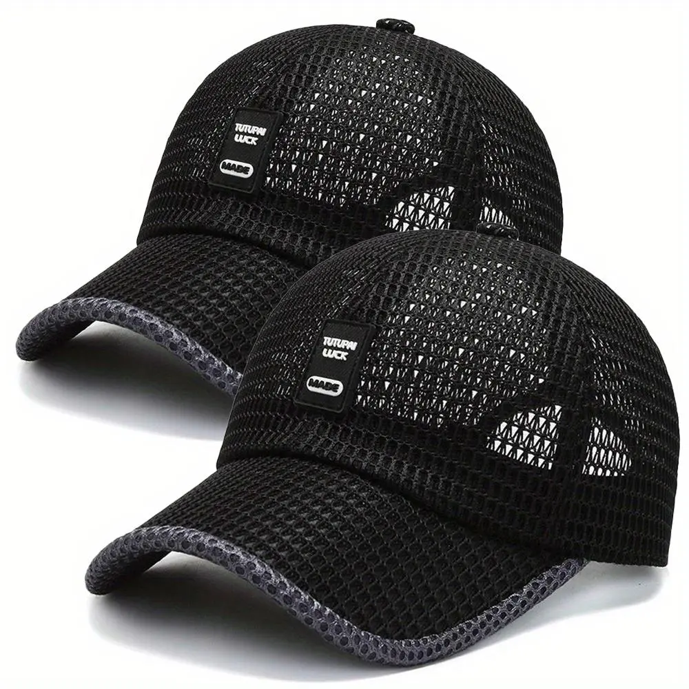 2pcs Summer Men's and Women's Hats, Sun Hats, Outdoor Quick Drying Mesh Hats, Breathable Duckbill Hats, Large Brim Baseball Caps