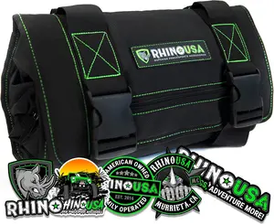 Rhino USA Tool Bag Roll - Heavy Duty Canvas Organizer Pouch for Tools - Ultimate Travel Tool Storage Kit for UTV, Car, Truck, 4x4 Offroad - Upgraded with Labeled & Removable Pouches - Secured for Life