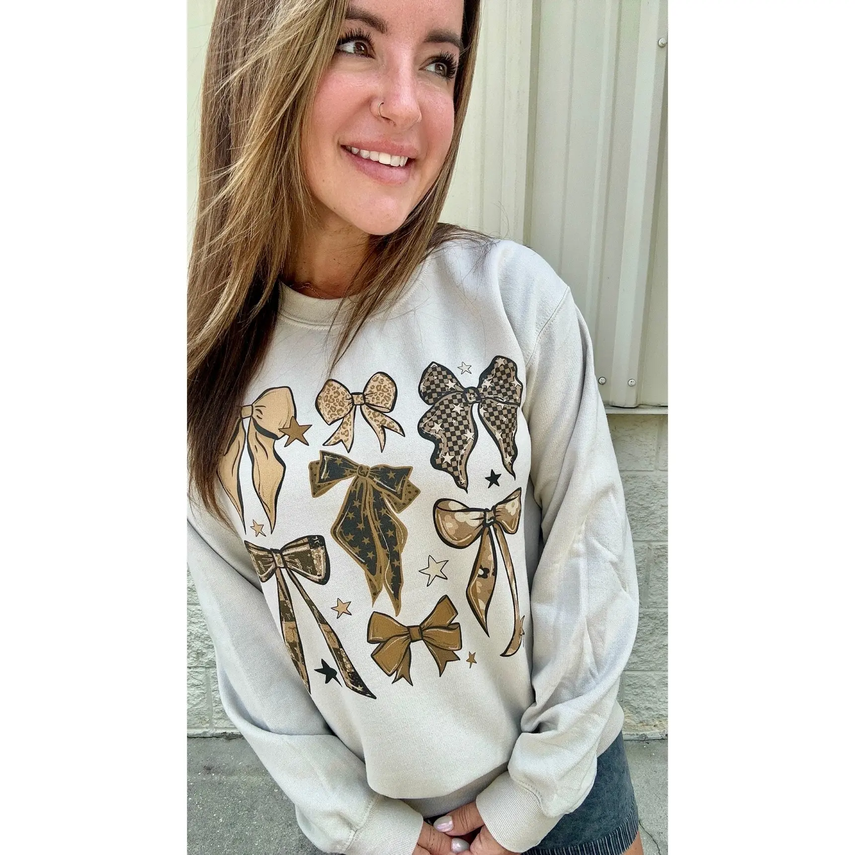 Brown Bows Graphic Top
