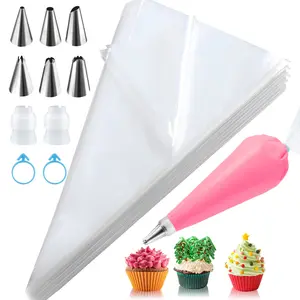 Large Piping Bags 100pcs - 16 Inch Disposable Piping Bags and Tips Set, Thickened Plastic, Clear, Ideal for Deviled Eggs, Cookies & Cake Decorating