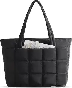 Expandable Quilted Tote Bag, Water-resistant Carryall Handbag for Work Travel Gym, Multi-pocket Organizer Bag for Women