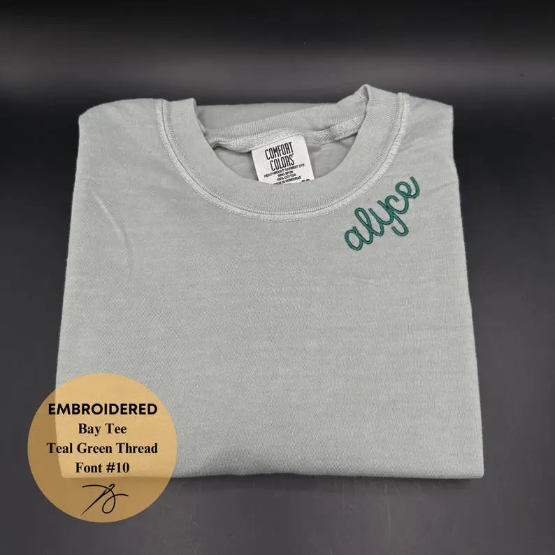 Custom Embroidered Name Tee, Comfort Colors Shirt, Personalized Gift, Unisex S–5XL, Custom Thread Color, Unique Font Options