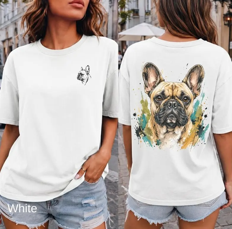 Comfort Colors French Bulldog Shirt, Watercolor Dog Shirt, Double Sided Frenchie Tee, Unisex Dog Parent Gift, Front and Back Print