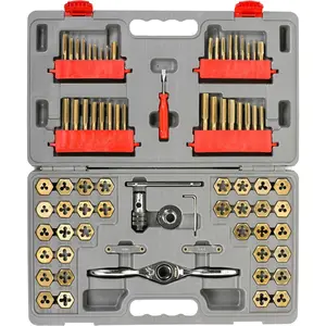 10079-76- Master Ratcheting Tap and  Set - Metric and SAE Sizes for Creating and Repairing Screw Threads - Titanium Coated Finish - Reversible Ratchet Makes Turning Threads Simple
