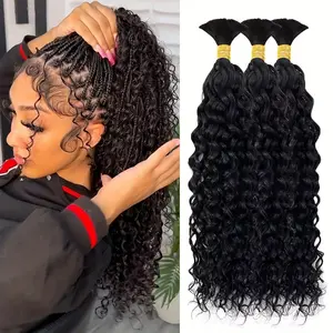16-26 Inch Water Wave Bulk Human Hair for Braiding No Weft Curly Human Hair Braiding Hair Wet And Wavy Unprocessed Virgin Human Braiding Hair for Boho Braids Natural Color 1 Bundles/Pack (Total 50G)