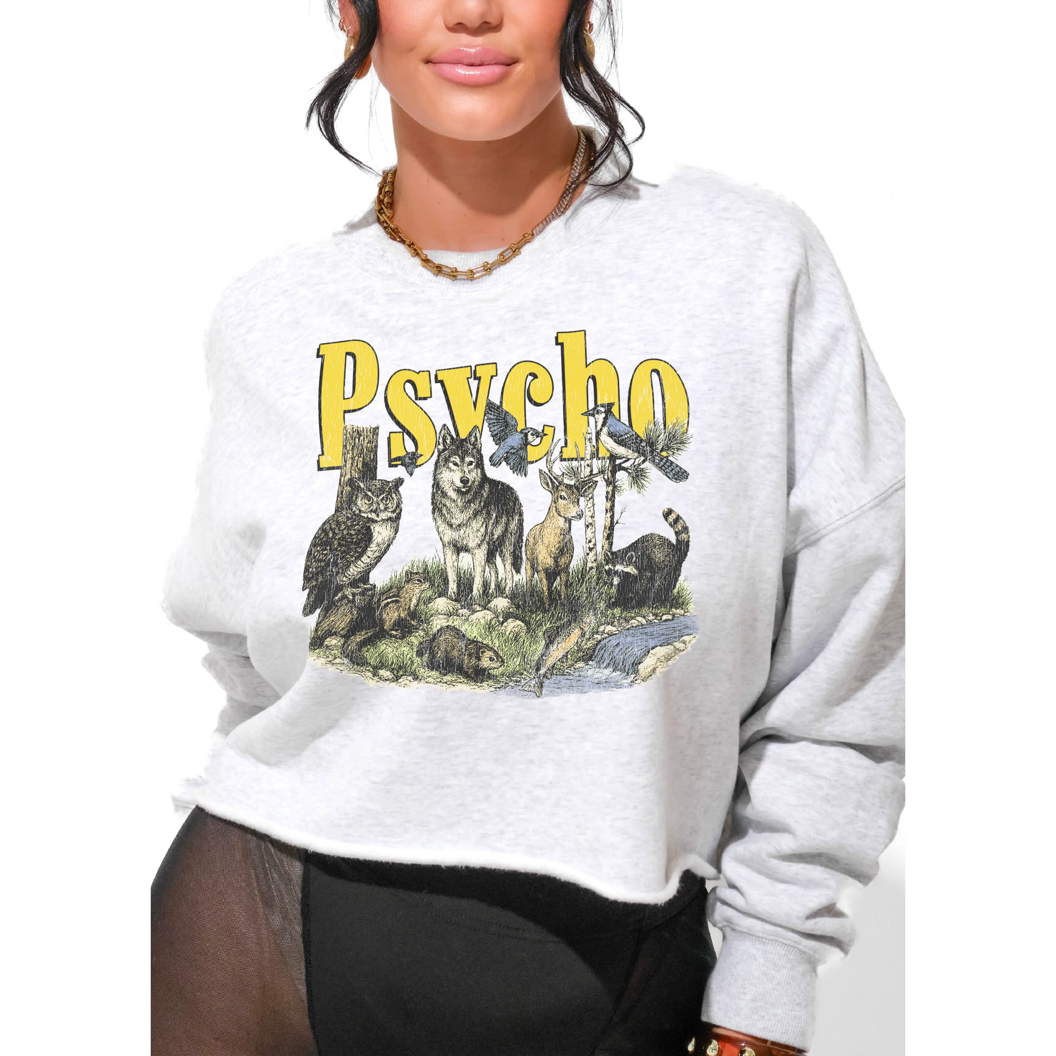 CROPPED PSYCHO OVERSIZED GRAPHIC SWEATSHIRT