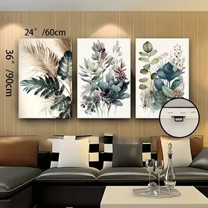 Modern Abstract Floral Art Set of 3 - 24x36 inch Framed Canvas Wall Art for Room Decor & Bedroom Ornaments - Simple Elegant Design for Home & Office Decoration Artistic