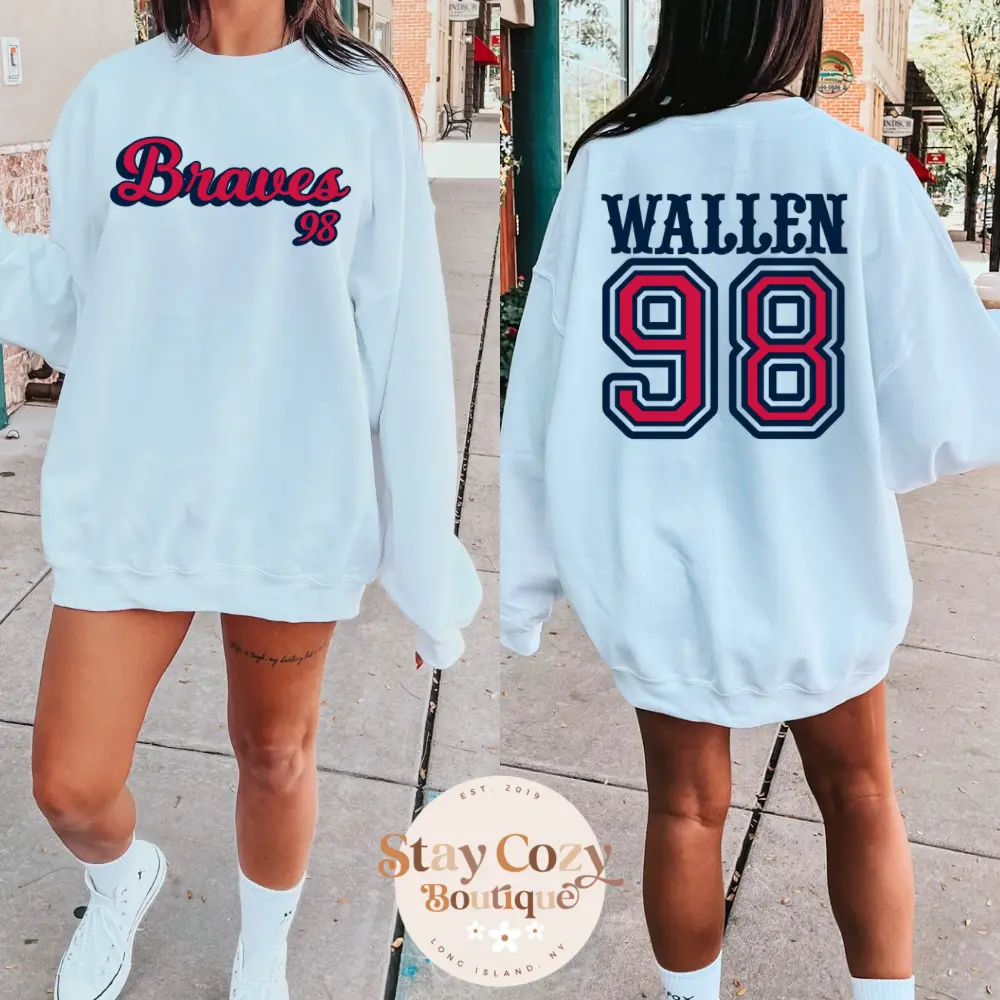Wallen Braves 98 Crewneck Sweatshirt, Wallen Crewneck Sweatshirt, Wallen Crewneck Sweatshirt, Graphic Crewneck Sweatshirt for Women, Country Crewneck Sweatshirt, Country Concert Crewneck Sweatshirt