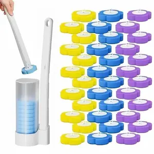 Household Disposable Toilet Brush Starter Kit, Versatile Cleaning System with 1 Brush, 1 Storage Caddy, 24/48 Wand Refills, Home Bathroom Supplies for Sink, Bathtub Drain