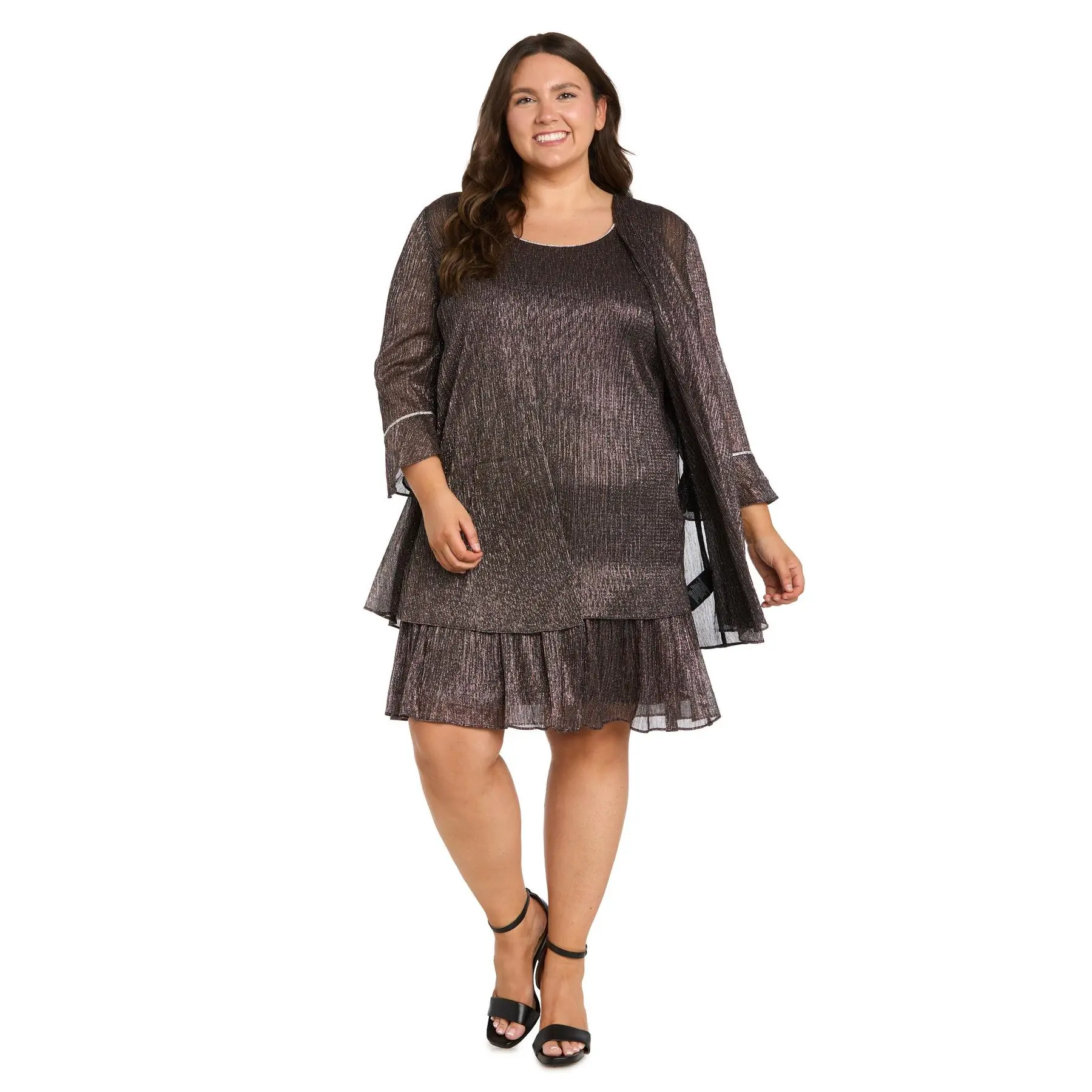 Metallic Crinkle Chiffon Jacket Dress - Plus