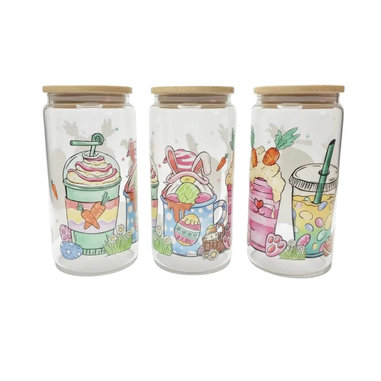 Portable Easter Bunny Themed Reusable Metal-Bamboo Glass Water Bottle, Non-Plastic Glass Tumbler with Straw, Ideal for Coffee Beverages, Glass Water Bottles, Non-Plastic Water Bottles