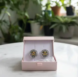 Pre-owned Chanel Two Toned Metal Circle Clip On Earrings