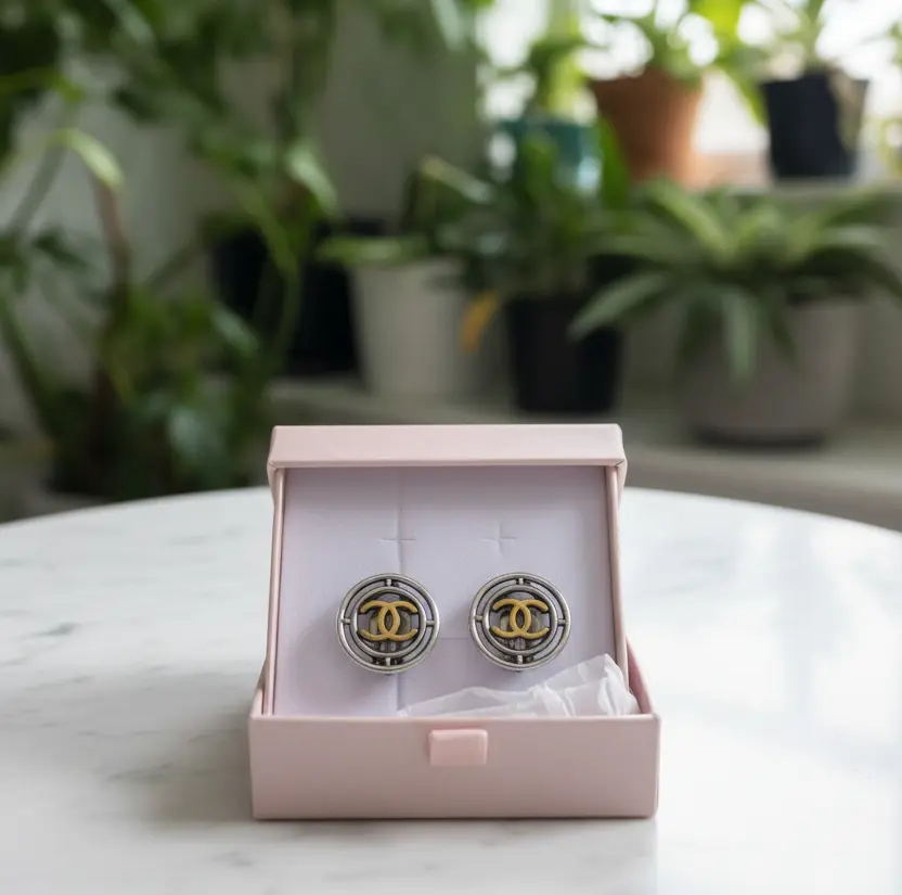 Pre-owned Chanel Two Toned Metal Circle Clip On Earrings