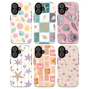 Kawaii Seashell Phone Case – Cute Starfish & Shell Pattern Cover,phone Case Suitable for Iphone 11/12/13/14/15/16/17 Pro Promax Plus Air and Samsung S22/S23/S24/S25 Plus Ultra Fe| Pastel Ocean Beach Aesthetic Case, Unique Gift for Her Him