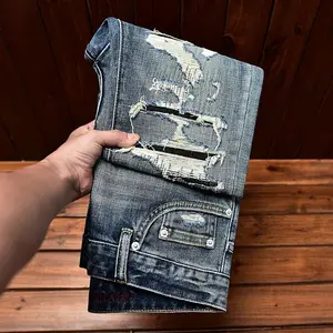 Personality Street Jeans Men'S Fall Slim Fit Skinny Fashion Fashion Ripped Patch Scrape Denim Trousers