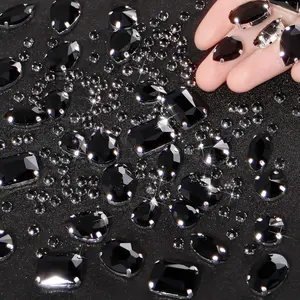 156 count Sew on Rhinestones Claw Flatback  Rhinestones Metal Prong Setting   Glass Sewing  for Clothes DIY Craft Shoes Dress  Making(Black)
