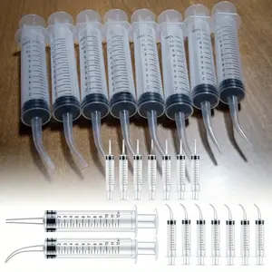 16 Pcs 12ml/cc Plastic Syringe Set with Curved Tip Straight Tip Disposable Rinse Syringe Mouthwash Cleaner with Measuring Function for Oral Care Animal Feeding, Two-Tip Set