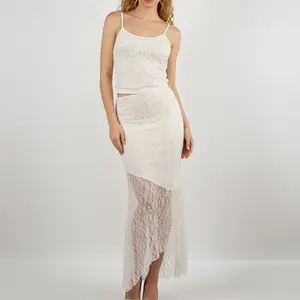 Lace Camisole & Asymmetrical Maxi Skirt Two Piece Set