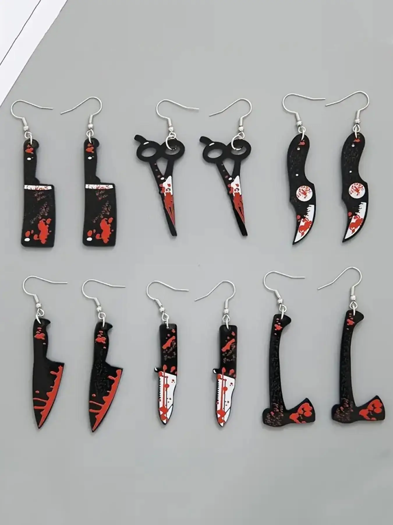 Halloween Themed Earrings, Punk Style Knife & Scissors Design Dangle Earrings Set, Fashion Jewelry Accessories for Women & Girls