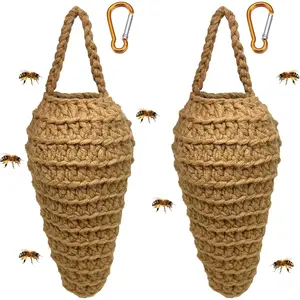 2 Pack Crochet Wasp Nest Decoy,Hanging Wasp Deterrent for Patio and Eaves, Fake Wasp Nest Decoration to Deter Wasps, Hornets, Bees,Hornets Nest Decoy Decoration