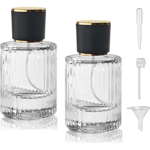 2Pack 30ml/1 Oz Glass  Bottle Perfume Atomizer,Round Glass Perfume Travel Refillable  Bottle Empty with 3 Kinds of Dispenser (Clear2)