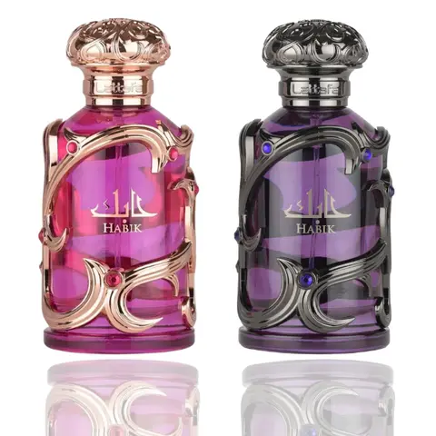 Lattafa His & Her Unisex Floral EDP Couple Duo Bundle - 2-Piece Adult Love Gift Set (Habik Women's Perfume, Romance Men's Long-Lasting Perfumes) for Anniversaries, Daily Wear