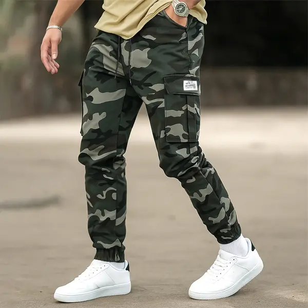 Men's All-Season Camouflage Print Woven Fabric Fitted Cut Multi-Pocketed Outdoor Joggers, Tactical Work Trousers Casual Athletic Jogging pantalones para hombre pants for men cargo pants for men