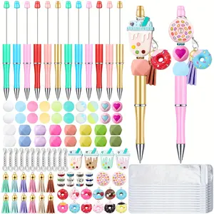 12 Pieces Beadable Pens Bulk with Colorful Silicone Beads for DIY Pen Making Kit Smooth Writing Beaded Pen for Women Office(Donuts)