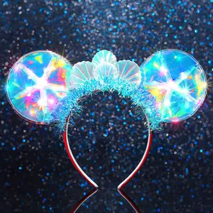 Light Up Mouse Ears Headband LED Starfish Hair Band Blue Mermaid Costume Hair Accessories for Women