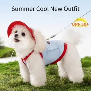Summer Dog Cooling Vest with Sun Hat, UPF50+ UV Protection Breathable Pet Cool Clothes, Adjustable Harness Design Puppy Cooling Outfit, Outdoor Walking Traction Pet Shirt for Teddy Bichon Small Medium Dogs