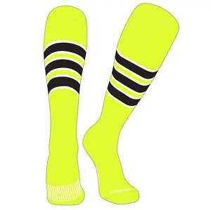 PEAR SOX Striped OTC Baseball, Softball, Football Socks (C) Neon Yellow, White, Black