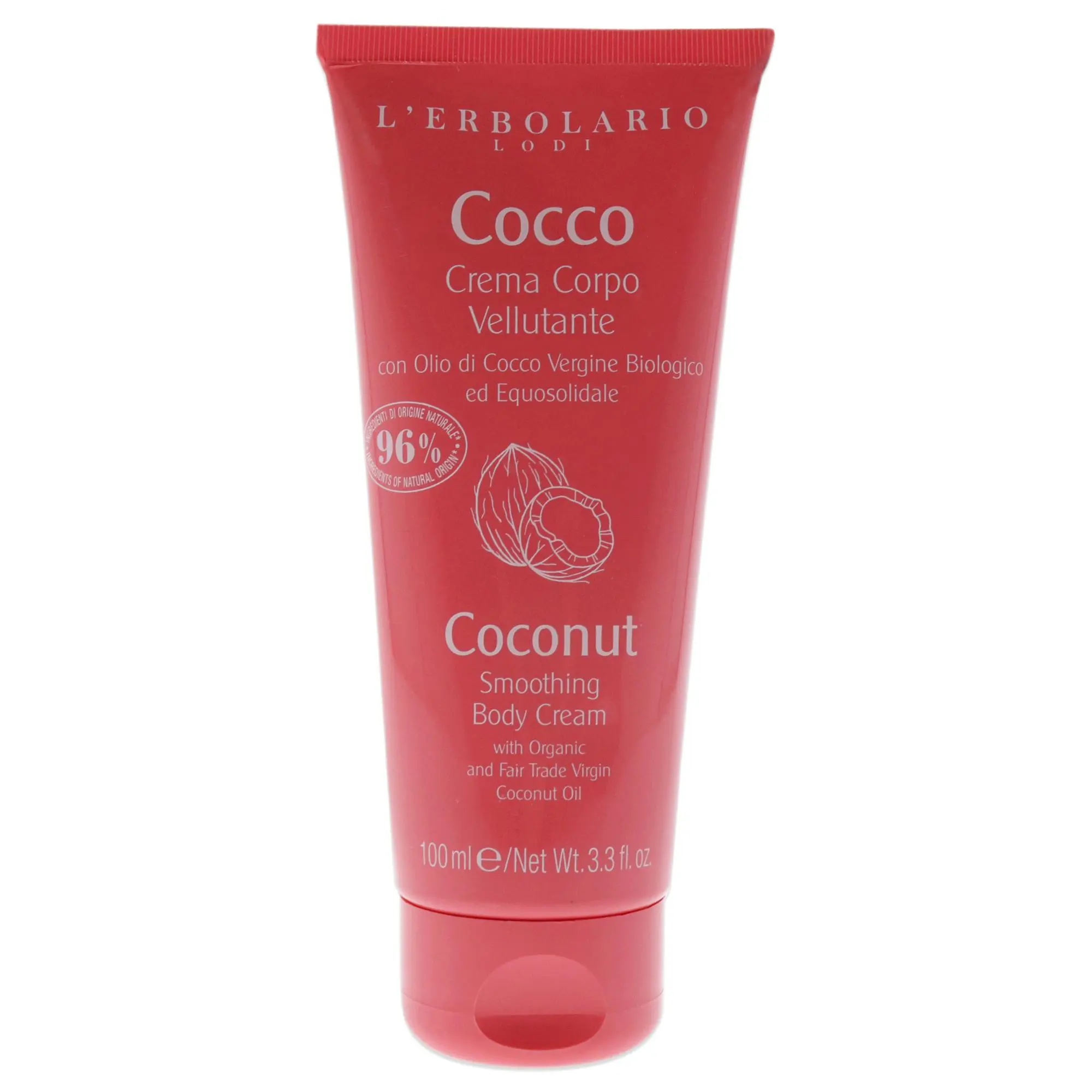 LErbolario Unisex Organic Coconut Smoothing Body Cream - 3.3 fl oz Tube, Daily Body Care Moisturizer
