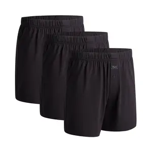 100% Organic Cotton Boxer Shorts Soft Covered Waistband - Black (3Pack)