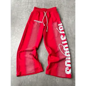 Men's Loose Letter Graphic Drawstring Waist Straight Leg Pants, For Rave