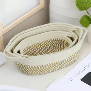 Cotton Rope Woven Storage Basket, Oval Organizer with Handle for Snacks & Toys, Portable Household Storage Bin for Living Room & Bedroom, Multifunctional Braided Storage Basket