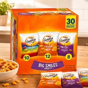 Crispy Goldfish Crackers Big Smiles Variety Pack - Cheddar, Colors, Pretzels Snack Packs, 30 Ct