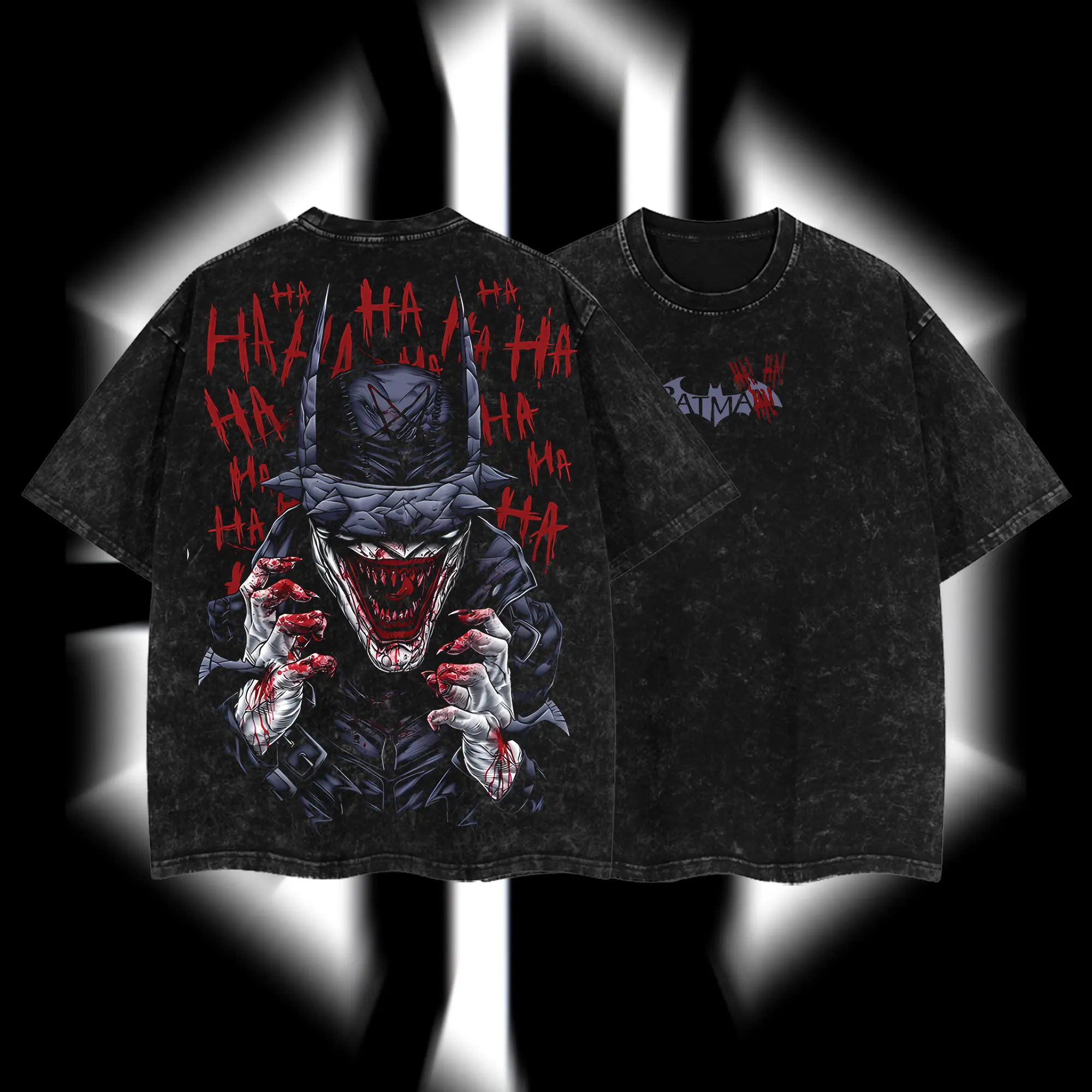 SuperStyle Villain The Bat Who Laughs Dark Nights: Death Metal Edition Oversize Lightweight Acid Washed Short-Sleeve T-Shirt, Double-Printed Comic Superhero TV Series Graphic Design, Casual Loose-Fitting Cotton Soft Streetwear Apparel (Menswear)