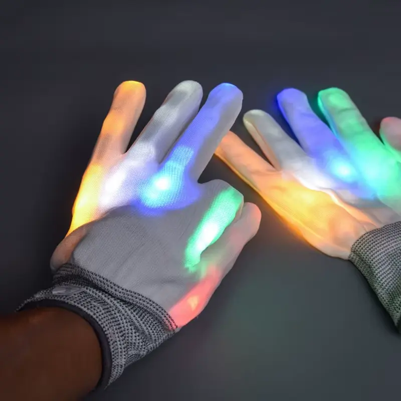 Fashion Hip Hop Party Led Rave Flashing Gloves Glow 7 Mode Light up Finger Tip Lighting Black New Holiday NONE